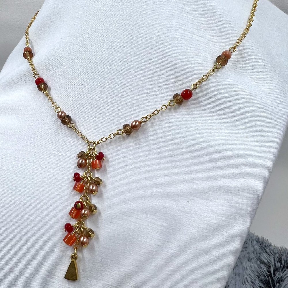Gold Toned 16” Beaded Y Chain Necklace